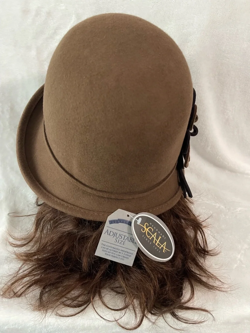 NWT Vintage Boho  Scala Wool Brown Hat flapper flower and adjustable size